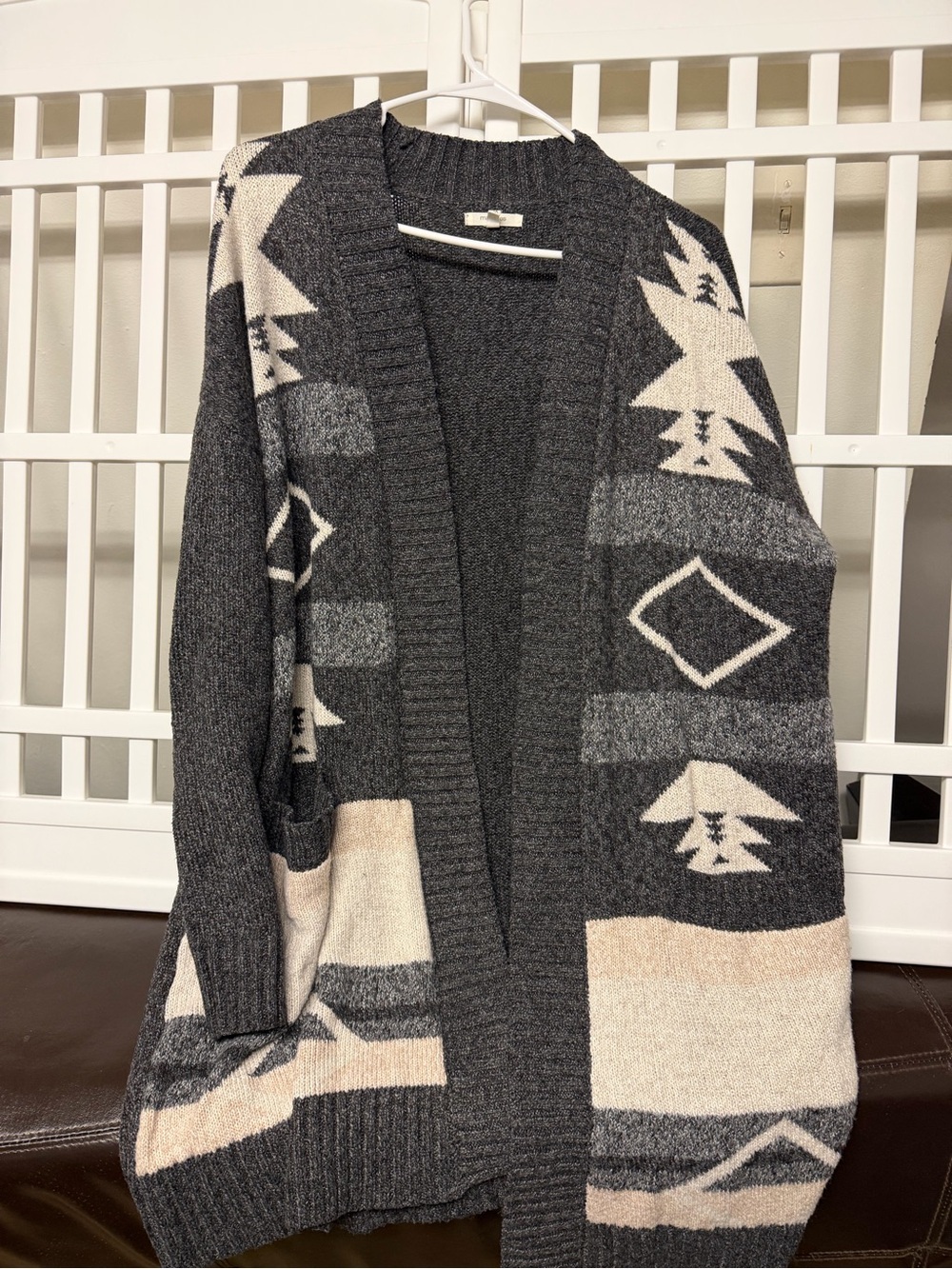 Maurices Gray and Cream Aztec Open-Front Cardigan